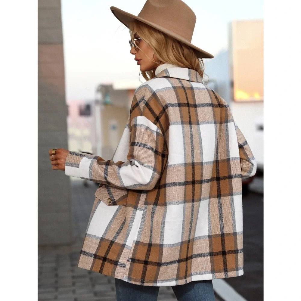 preppy Plaid Overcoat boyfriend trucker shacket jacket - Picture 6 of 8